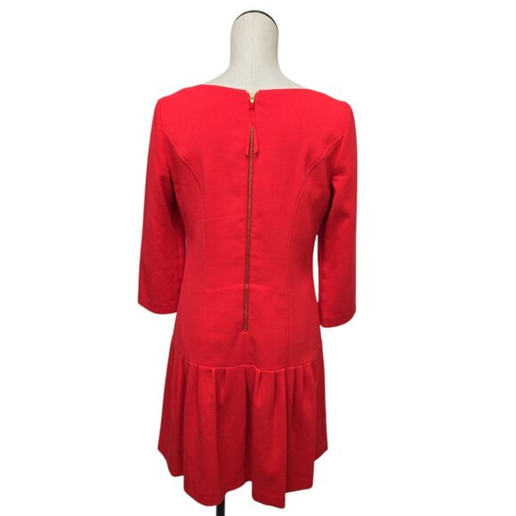 Eliza J‎ Women’s Round Neck Long Sleeve Mini Sheath Dress Size 10 Red Drop Waist - Picture 2 of 12